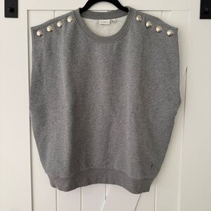 Clare V Grey Sleeveless Sweatshirt with Silver Studs